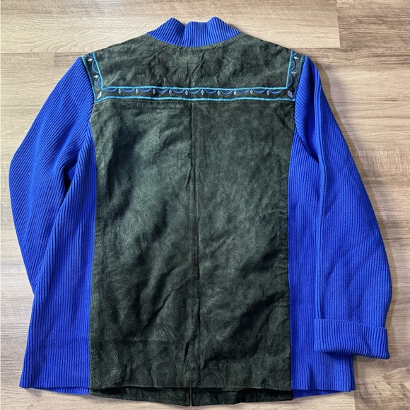 Bob Mackie Women Wearable Art Suede Black Blue Embroidered Zip Knit Jacket Sz L - Picture 13 of 14